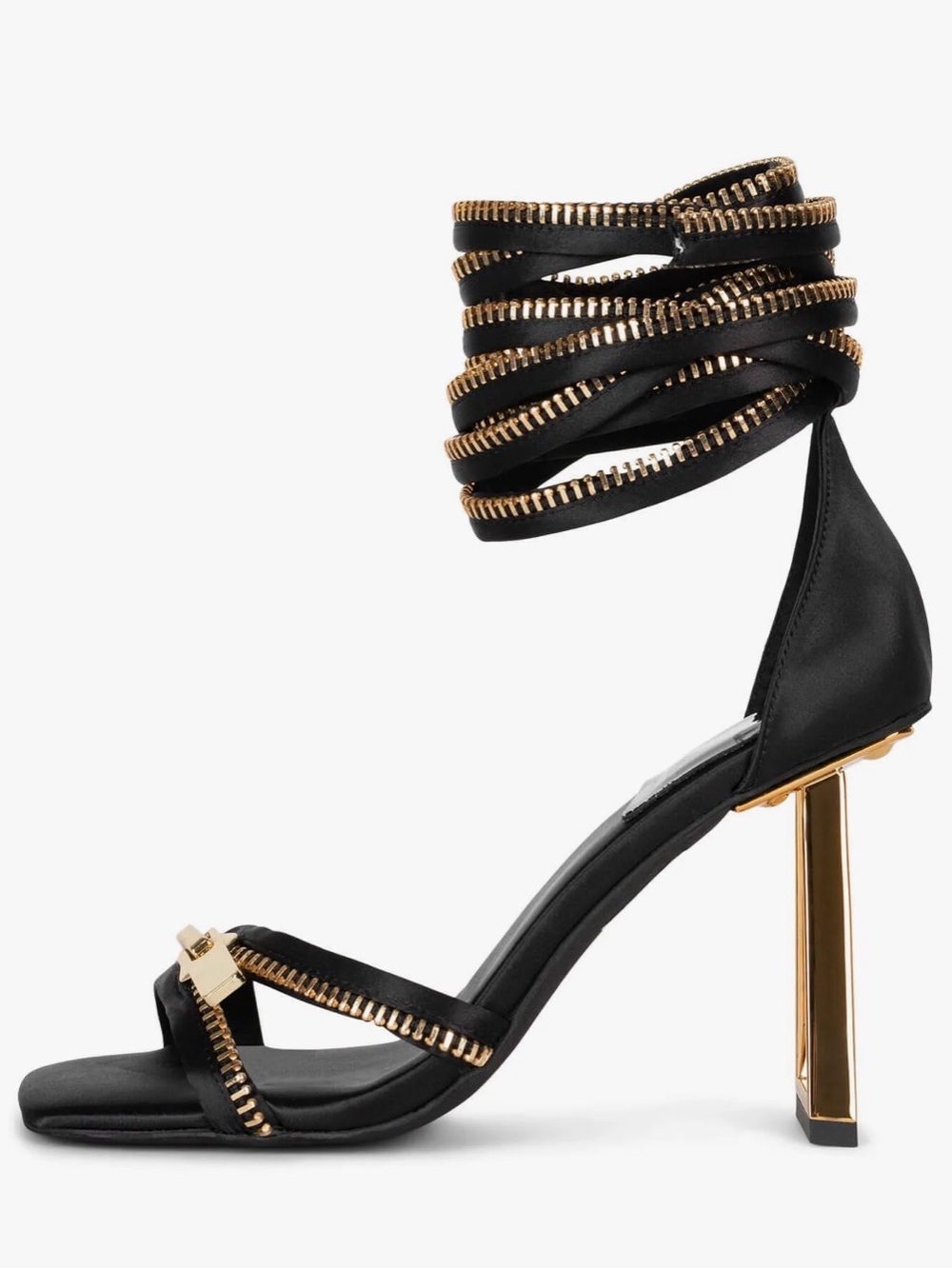 Jeffrey Campbell Zipped-Up Sandals Women 6.5 Black Gold Zipper Strappy Heels